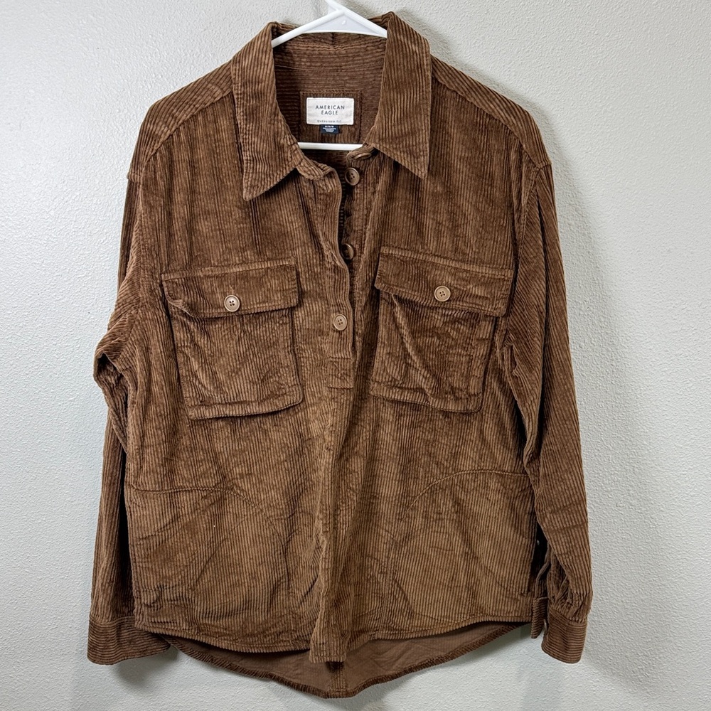 American Eagle Outfitters Brown Corduroy Button-Up Shirt Jacket